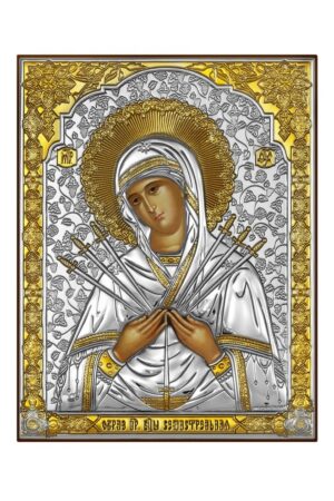 Ikona Matka Boża Bolesna w srebrno-złotej koszulce